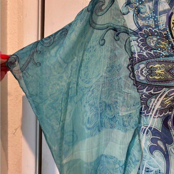 NWOT One World Knit Top With Butterfly Style Chiffon Sleeves - Picture 7 of 7